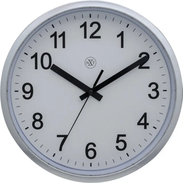 NeXtime wandklok NXT diam. 25,5 kunststof zilver, witte wijzerplaat