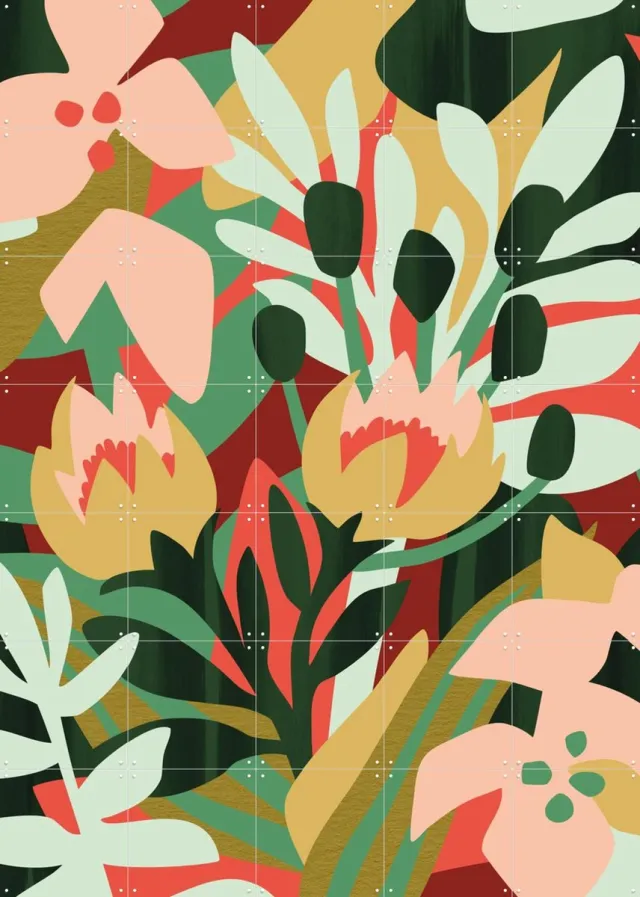 IXXI Limited Results, Megan Gallagher - 100 x 140 cm - Grote wanddecoratie en posters - Grafisch Ontwerp, Speels, Kleurrijk, Digitale Kunst Roze / Groen / Beige