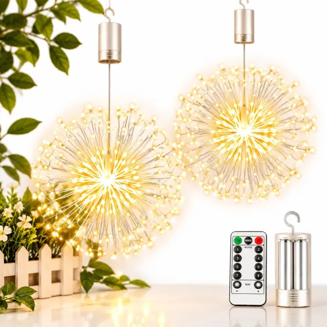 VHV Verlichting - 2 Stuks Vuurwerk - Kerst Led Hangdecoratie - Buitenverlichting Decoratieve - 200 Lampen - 8 Modi - Met Afstandsbediening - Waterbestendig - Voor Tuinhuisje...