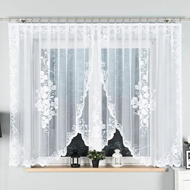 Markizeta Fuksja - Jacquard Gordijn - 400x160 cm - Witte Bloemen - Decoratieve Onderzijde