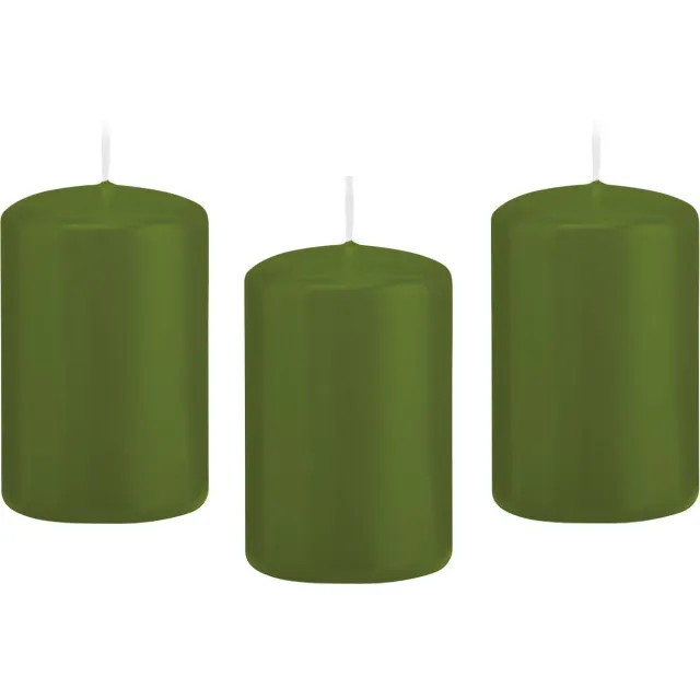 Trend Candles Cilinderkaars/stompkaars - 8x - olijfgroen - 5 x 8 cm - 18 branduren - met brandvertragende folie