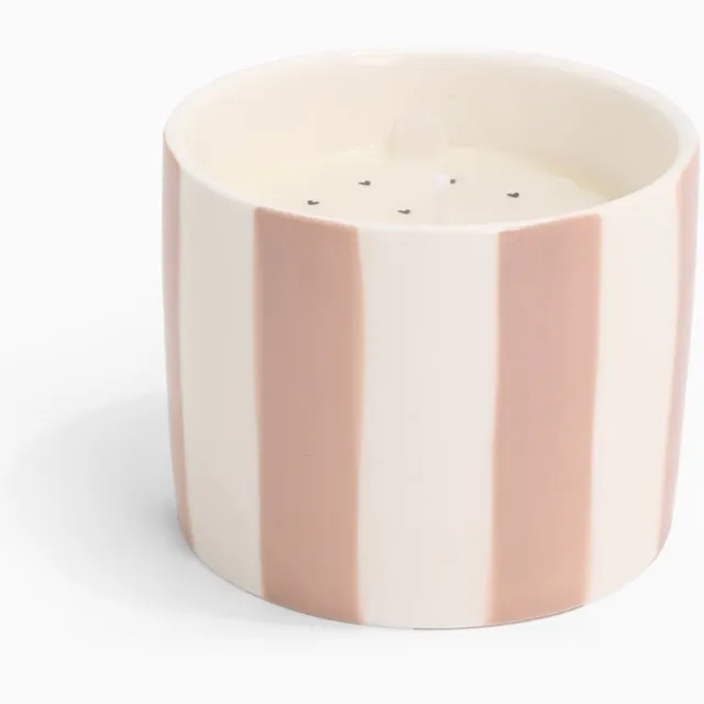 Stationery & Gift Geurkaars Keramiek Creme Beige Streep | Stationery & Gift