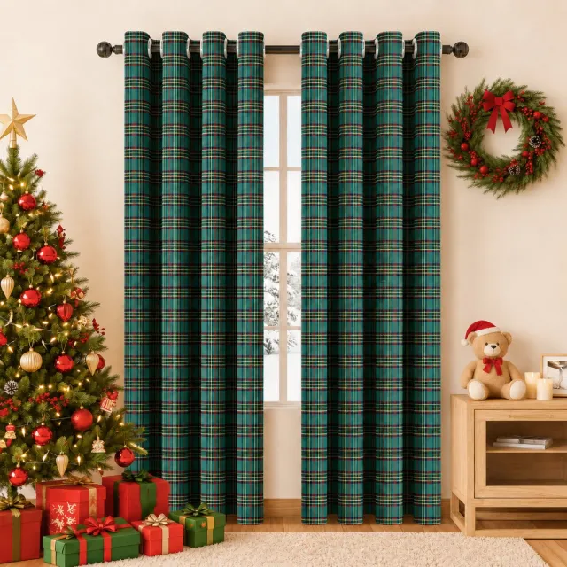 LAPAMAX Klassiek Kerst gordijn met Ruitjes - Kant-en-Klaar Gordijn met Ringen - gordijnen verduisterend 50-70% voor Woonkamer, Slaapkamer en Studeerkamer - Kerstdecoratie voor binnen - Groen - 132 x 274 cm (B x H) - 2 Stuks Groen-2 stuks