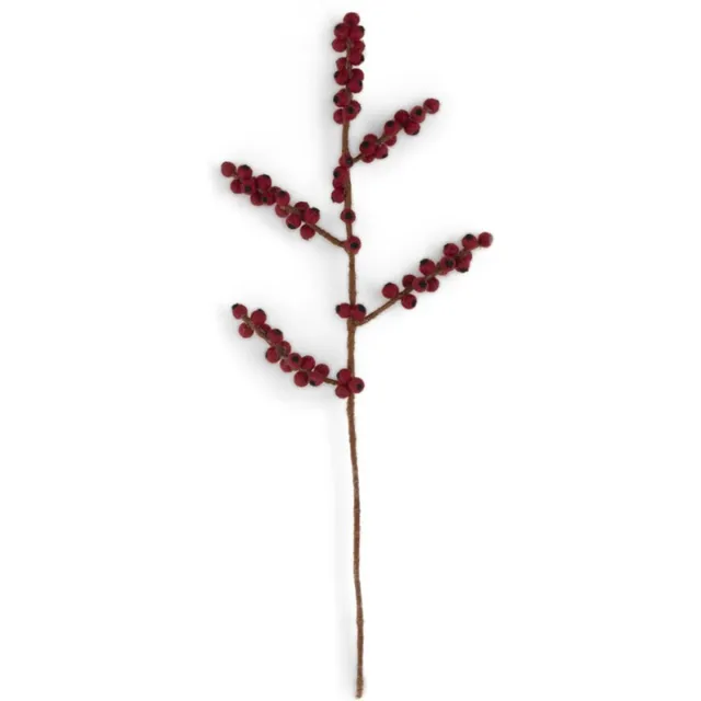 Sjaal met Verhaal Fairtrade Vilt - Tak Rode bes - 50 cm - Homedeco Tak-Bes-Ilex-Rood