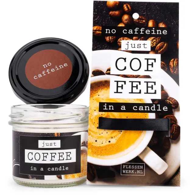 Flessen werk No caffeine - JUST COFFEE - in a candle, in luxe verpakking Wit
