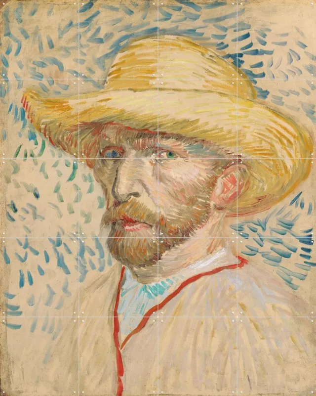 IXXI Zelfportret met strooien hoed (1887), Vincent van Gogh (1853 - 1890) & Van Gogh Museum - 80 x 100 cm - Grote wanddecoratie en posters Lichte tinten / Geel