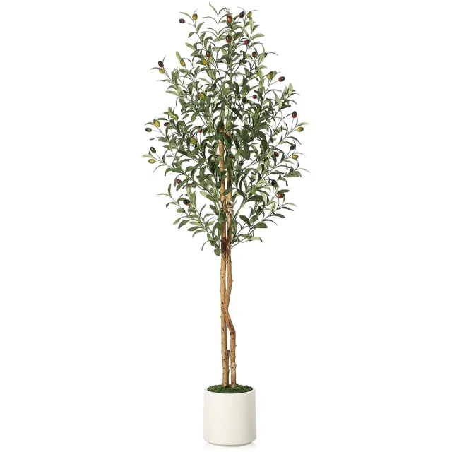 Triumpunpre 150cm Levensechte Kunst olijfboom - Kunstmatige olijfboom met echte houten stam en wit pot - Onderhoudsvrije decoratie voor woonkamer, hal en kantoor