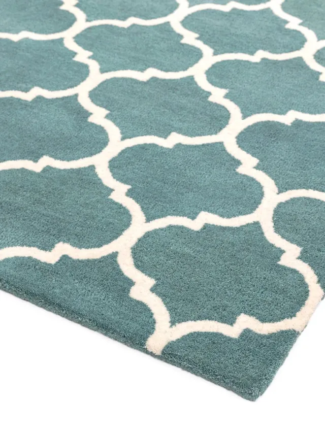 Eazy Living Easy Living - Albany-Ogee-Duck-Egg Vloerkleed - 200x290 - Rechthoek - Laagpolig Tapijt - Klassiek - Blauw, Wit