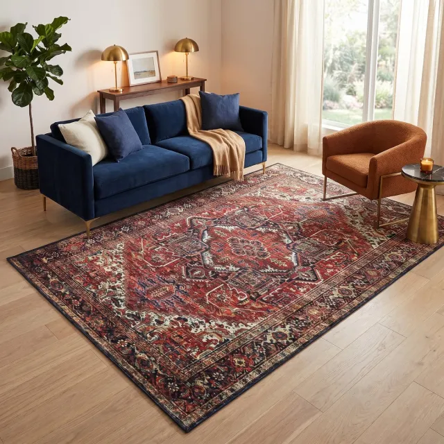 Tapiso Ispahan Vloerkleed Oosters Klassiek Perzisch Vintage Medaillon Antislip Roestbruin Woonkamer Slaapkamer Oeko-Tex 80x250