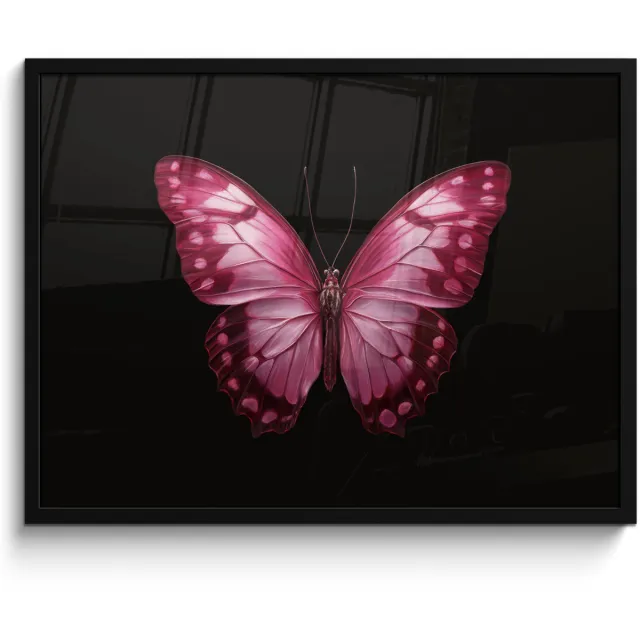 FrameYourWall Poster in lijst - Fotolijst 70x50 cm - Posters - Vlinder - Fuchsia - Grafisch - Posterlijst zwart - Decoratie - Wanddecoratie woonkamer - Muurdecoratie slaapkamer Vlinder - Grafisch