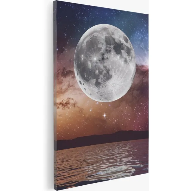 Saammp Canvas Schilderij - Maan met sterrenhemel - Natuur - Ruimte - 40x50 - Foto op canvas - Wanddecoratie - Muurdecoratie Woonkamer - Slaapkamer decoratie - Canvas Print Multicolor