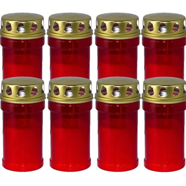 Trend Candles grafkaars - 8x - gedenklicht met deksel - rood - 7 x 14 cm - 2,5 dag - Gedenkkaars - Graflicht/herdenkingslicht