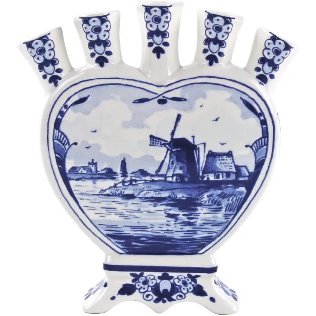 Royal Delft Tulpenvaas Delfts blauw - 18 cm - Platte vaas - Molen - Souvenirs Holland - Royal Delft - Souvenir wit, blauw