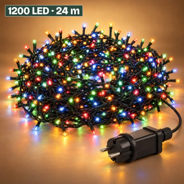 Levano Kerstverlichting Buiten 1200 LED 24 m - Kerstboomverlichting - Kerstversiering - Lichtsnoer Buiten - Kerstlampjes met Stekker - Lichtslinger - Clusterverlichting - Kerstverlichting Binnen - Lichtketting - Micro Cluster - Multicolor LED