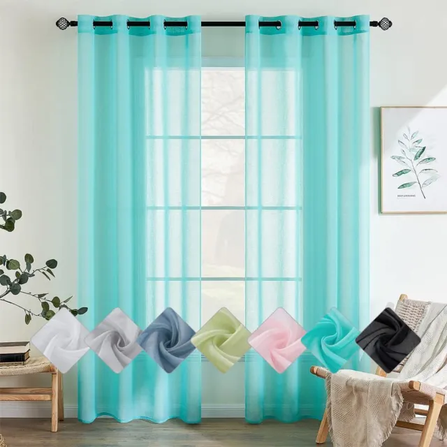 Ibenzoa Transparante Voile Gordijnen Set van 2 met Ingestanste Ringen voor Stijlvolle Raamdecoratie blauw
