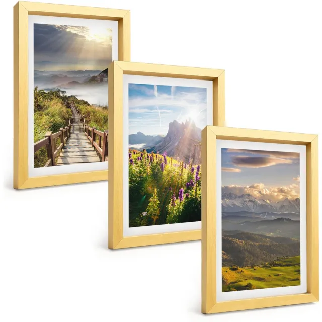 TULUP 4-Delige Schilderij Set - Berglandschappen met bloemen, lucht en pad. - 20 x 30 cm - Muurdecoratie - Interieur Decoratie - Stijlvolle Muurdecoratie Gouden lijst