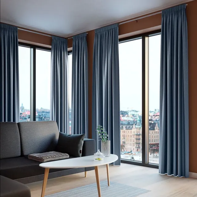 AMUNGEN Gordijn AMUNGEN - 1x140x300 Dimmend - Blauw - Materiaal: 100% polyester - Wasinstructie: 40°C - Bleken: Niet bleken - Drogen: Kan niet in de droger - Strijken: ** Strijken is mogelijk op normale temperatuur (max. 150ºC)