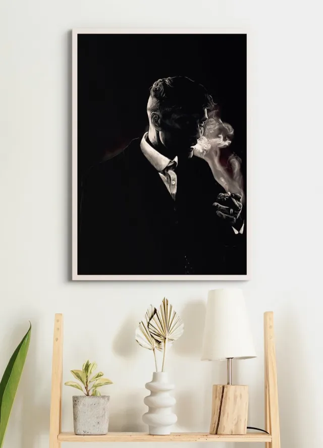 Esque Poster In Witte Lijst - Thomas Shelby - Peaky Blinders - Large 70x50 - Wanddecoratie - Wissellijst