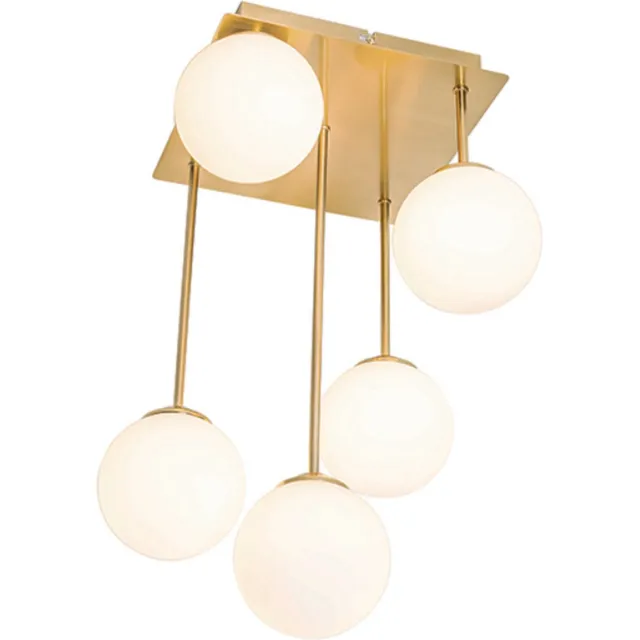 QAZQA athens-opal - Moderne Plafondlamp - 5 lichts - L 25.5 cm - Goud - Woonkamer | Slaapkamer | Keuken