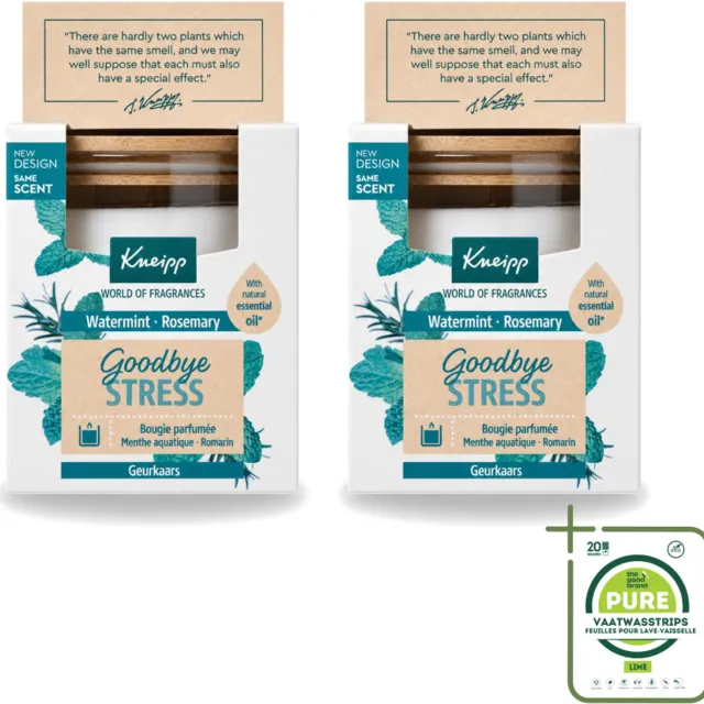 Kneipp 2 x Kneipp - Geurkaars - Goodbye Stress - Watermunt & Rozemarijn - 20 branduren - Grootverpakking - Vaatwasstrips - Geurkaars - Ontspanning - Stress - Rust - Wellness Wit