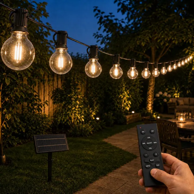 Iplux Venice - Solar Lichtsnoer - 30 LED lampen - 10 meter - Afstandsbediening - Hoge kwaliteit - Draadloos - IP65 Waterproof - USB - Krachtig Zonnepaneel