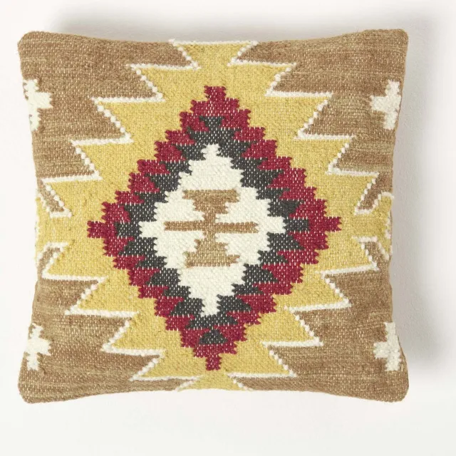 Homescapes Handgeweven Kelim Kussen Jaipur - Kussen 45x45 cm met verenvulling Veelkleurig