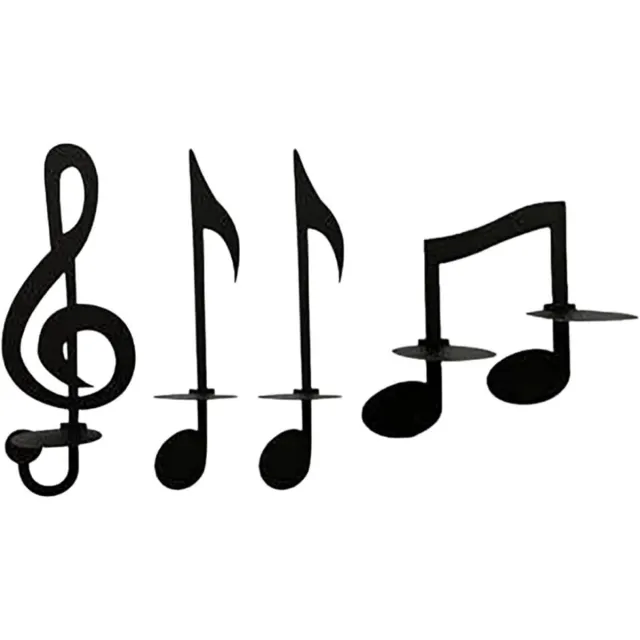 GelldG Muzikale kandelaar - Wandkandelaar - Wanddecoratie met muzieknoten - Met opklapbaar dienblad - Metalen theekandelaar - Geschikt voor thuis, kantoor, klaslokaal zwart