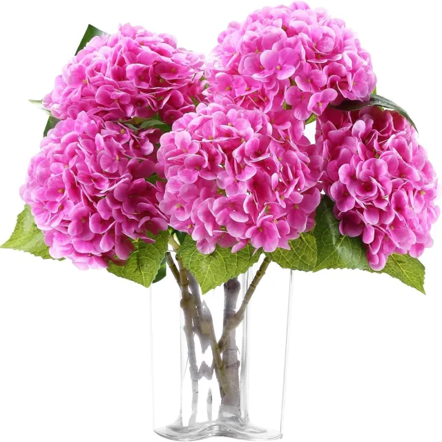 Hemo 5x Kunstmatige Hortensia Bloemen Real Touch – 50 cm – Licht Fuchsia – Levensechte Hydrangea Takken – Decoratie voor Woonkamer, Bruiloft & Kantoor