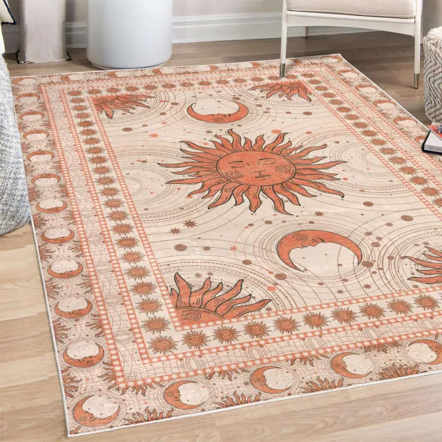 ABAKUHAUS Decoratief vloerkleed met zon en maan, hoogwaardig vloerkleed voor slaapkamer en woonkamer, 69x114 cm, Siena Umber