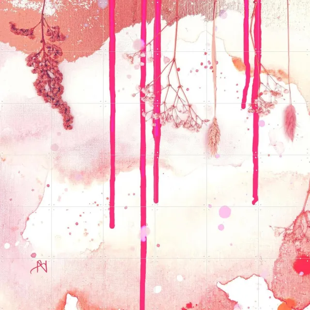 IXXI Floral Ascent, Art by Naokies - 120 x 120 cm - Grote wanddecoratie en posters - Speels, Aquarel, Kleurrijk, Gang, Slaapkamer, Woonkamer, Takken Roze