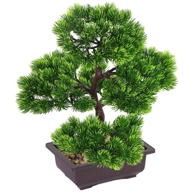 Unyqoos Decoratieve kunstbonsai in pot voor kantoor en woninginterieur, 33 cm, groente
