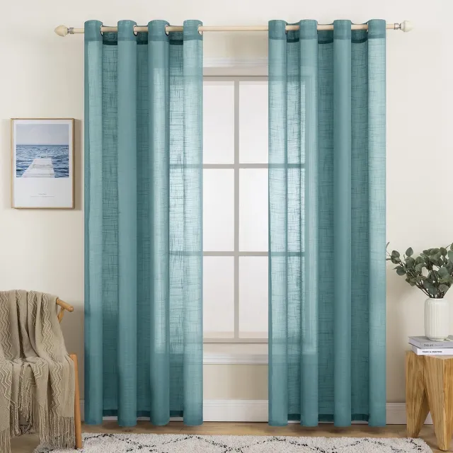 Unyqoos Elegante Set van 2 Luchtige Voilegordijnen met Oogjes voor Sfeervolle Kamers, 140 x 245 cm, Vaalblauw