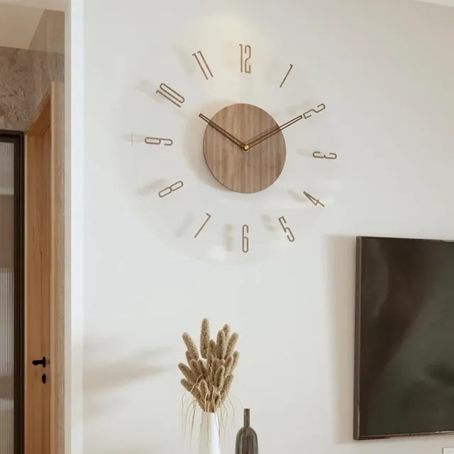 KZQ Vintage Houten Wandklok 35 Cm - Stille Ronde Klok Met Transparant Acryl Design Voor Woonkamer En Slaapkamer Zoals weergegeven in de afbeelding