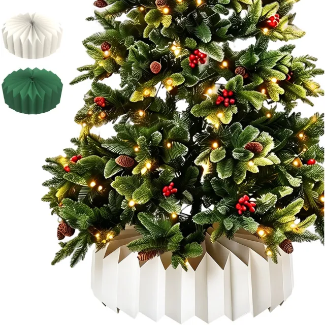 Arvioo Kerstboomrok - dubbelzijdig - kunstleer - 60cm - 5‑delig - kerstboomkraag Wit