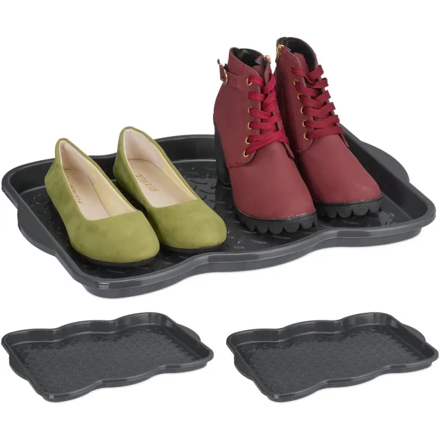 Famanu Schoenen lekbak, set van 3, kunststof, voor 2 paar, afdruipbak schoenen, H x B x D: ca. 3 x 48 x 34 cm, grijs