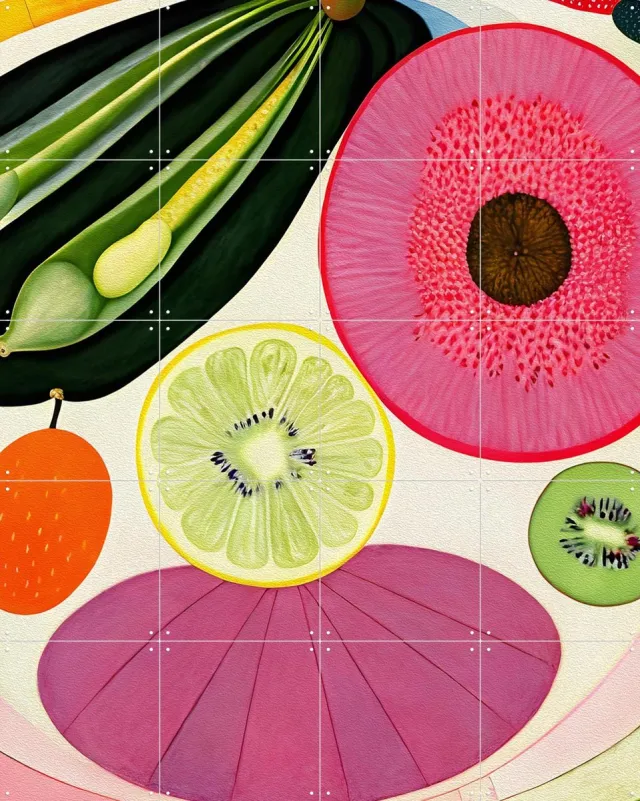 IXXI Fruit Symphony, Artclaud - 80 x 100 cm - Grote wanddecoratie en posters - Illustraties, Abstract, Kleurrijk, Woonkamer, Keuken, Eetkamer Roze