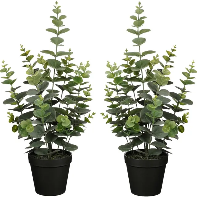 Mica Decorations Kunstplant Eucalyptus - 2x - H53 cm - groen - kunststof - bladgroen - in pot - 23 cm breed