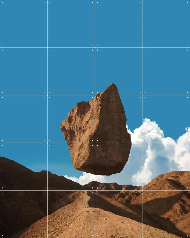 IXXI Floating Land, Fran Rodriguez - 80 x 100 cm - Grote wanddecoratie en posters - Digitale Kunst, Fotografie, Minimalisme, Surrealisme, Mancave Blauw / Warme kleuren