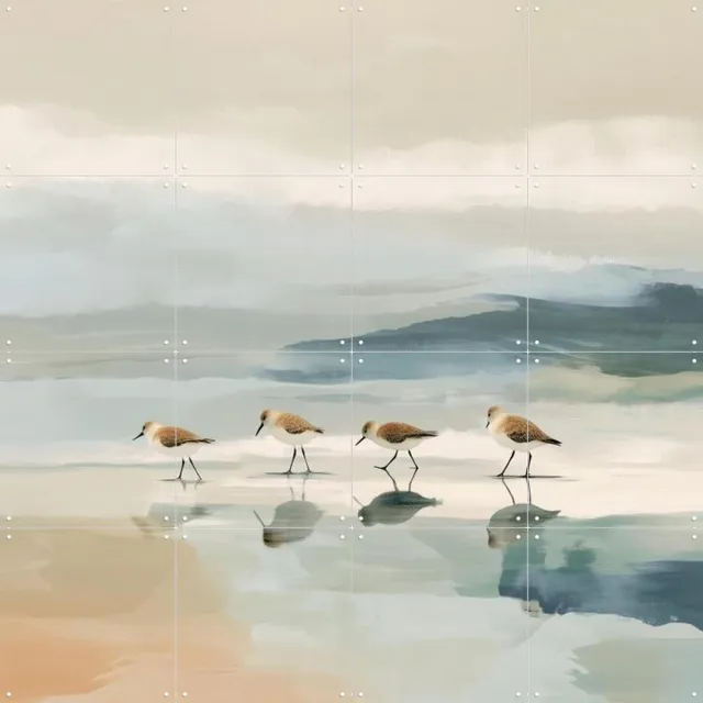 IXXI Minimal Coastal Shorebirds, Branka Kodžoman - 80 x 80 cm - Grote wanddecoratie en posters - Schilderijen, Abstract, Gang, Strandhuis, Zeeleven Blauw