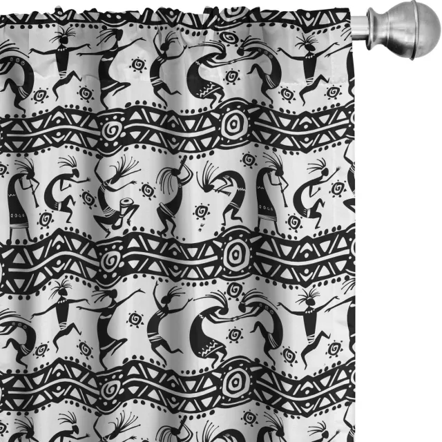 ABAKUHAUS Gordijnen – Afrikaanse 2x75x245 cm – microvezel – Zwart-Wit Wit Zwart