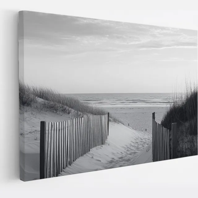 Saammp Canvas Schilderij - Strand Pad - Zwart-Wit - Zee - Duinen - 50x40 - Foto op canvas - Wanddecoratie - muurdecoratie Woonkamer - Slaapkamer decoratie - Canvas Print Multicolor