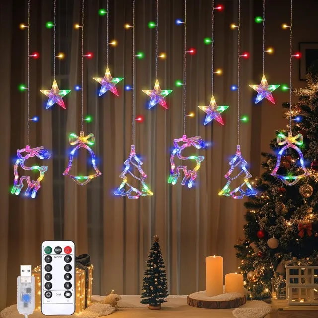 KZQ LED-kerstverlichting (feeënlichtjes) - Ontwerpen met rendieren, bellen en kerstbomen - Werkt op USB en afstandsbediening - Geschikt voor thuis en feestjes