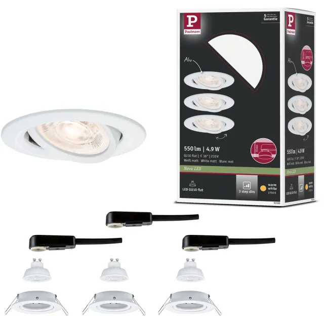 Paulmann LED-inbouwlamp 3-Step-Dim Nova GU10 Flat draaibaar 3x4,9W 3x550lm 230V dimbaar 2700K Wit mat