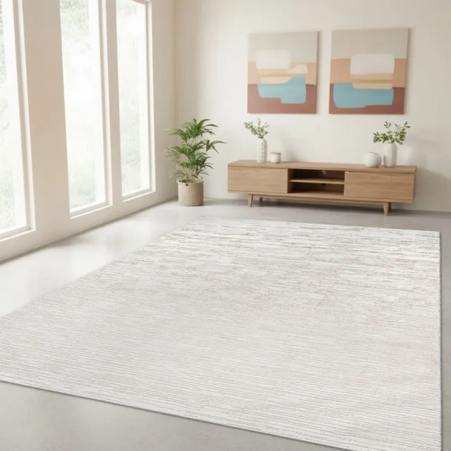 TapisTrend Designer tapijt Crème 200x290 cm Modern vloerkleed met fijne horizontale reliëflijnen, wasbaar, voor woonkamer en slaapkamer Beige