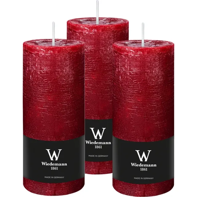 Wiedemann Cilinderkaars/stompkaars - 3x - rustieke kaars - bordeauxrood - 7 x 16 cm - 66 branduren Bordeaux rood