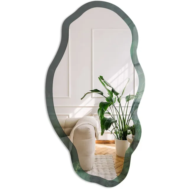 Coloray Groene Elegantie Spiegel - Groen Stijlvolle Wandspiegel - Organische Spiegel - Woonkamer, Kantoor, Slaapkamer - Klassiek - 45x90 cm - Totale afmeting 52x97 cm Groene Elegantie, Groen