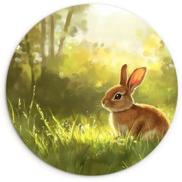 WallCircle Wandcirkel 60x60 cm - Muurcirkel Konijn - Zonlicht - Bos - Muurdecoratie woonkamer - Wanddecoratie slaapkamer - Kamer decoratie accessoires - Ronde schilderijen