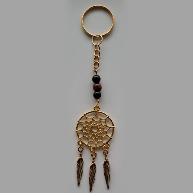 mineraalsteen Sleutelhanger Dromenvanger "Kracht & Zelfvertrouwen" goudkleurig roos,bruin,zwart