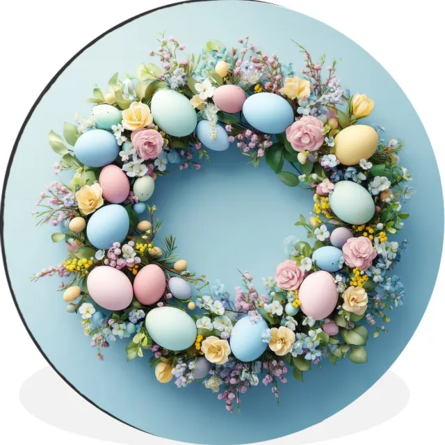 WallCircle Wandcirkel - Muurcirkel - Krans - Eieren - Bloemen - Aluminium - Dibond - 30x30 cm - Binnen en Buiten Paaskrans