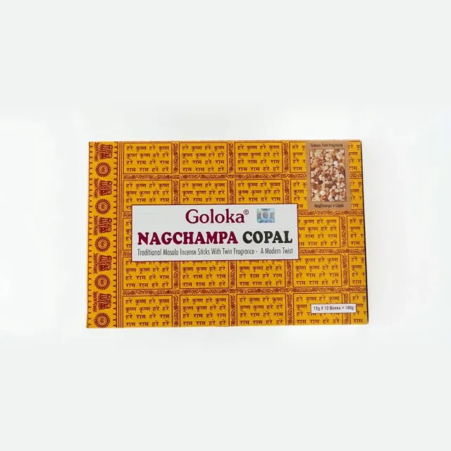 Goloka Nagchampa Wierookstokjes – 180g Voordeelverpakking (12 x 15g) – Authentieke Nagchampa & Copal Geurmix – Premium Kwaliteit Masala Wierook Met Kajal Sticker Bruin